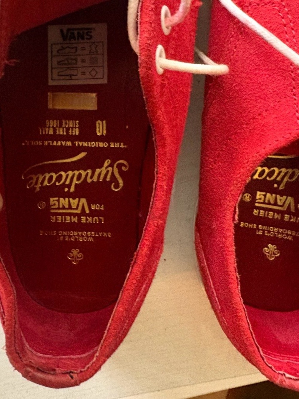 Vans Women’s Red Suede Low-Top Sneakers with White Laces